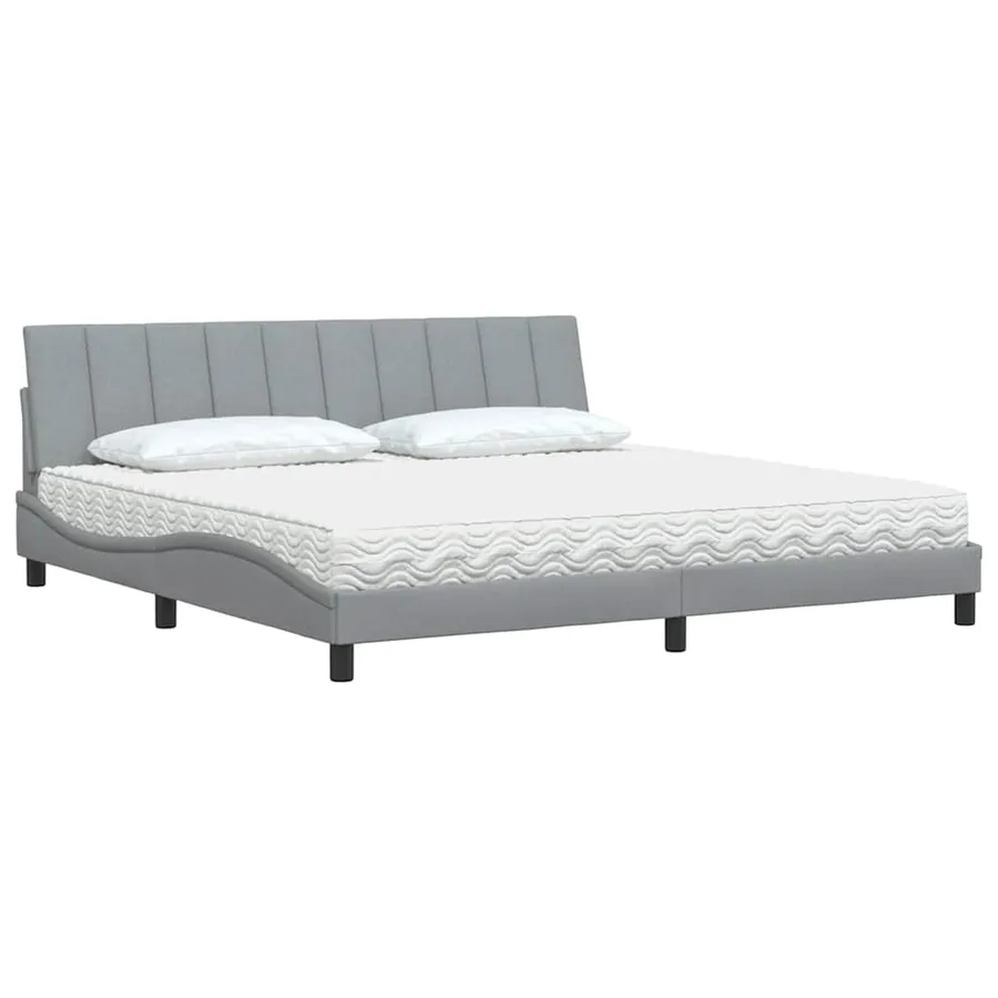 Lit avec matelas Hanko gris clair 200x200 cm tissu - 4