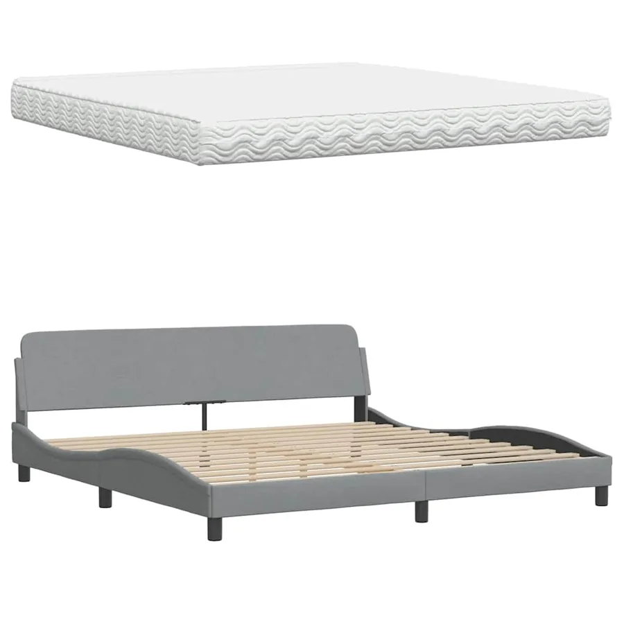 Lit avec matelas Hanko gris clair 200x200 cm tissu - 8