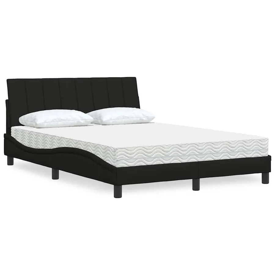 Lit avec matelas Hanko noir 140x200 cm tissu