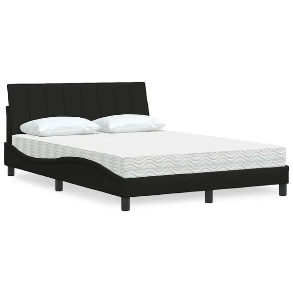 Lit avec matelas Hanko noir 140x200 cm tissu
