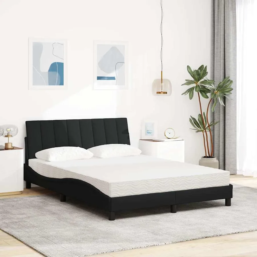 Lit avec matelas Hanko noir 140x200 cm tissu - 3