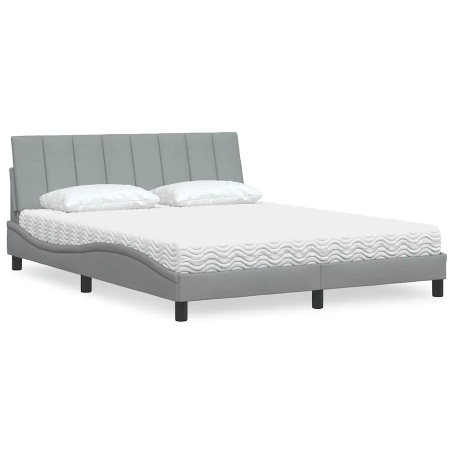 Lit avec matelas Hanko gris clair 160x200 cm tissu