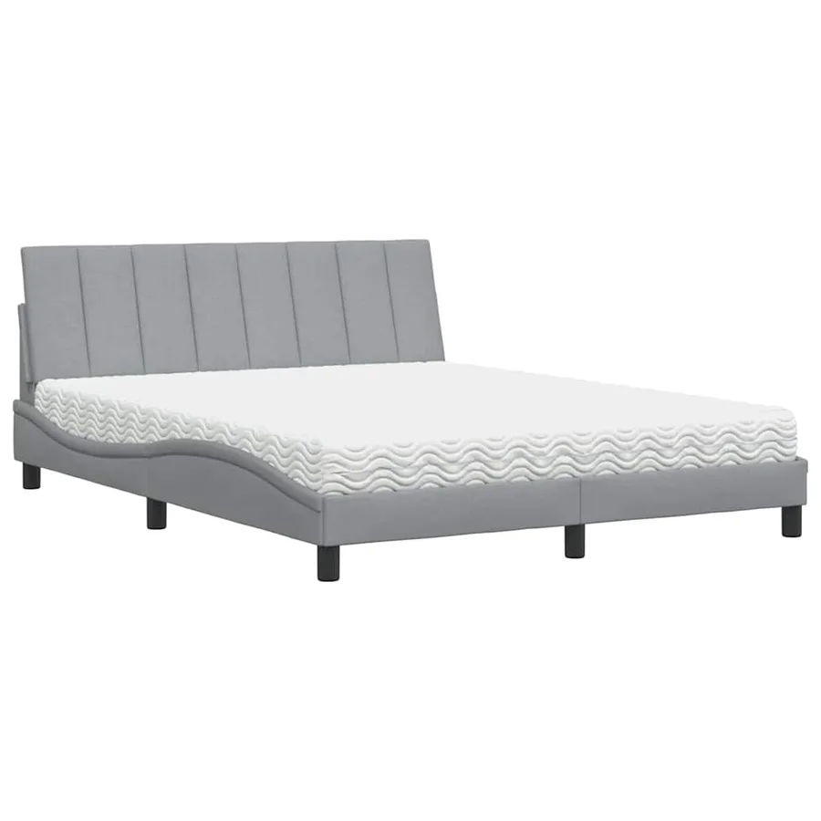 Lit avec matelas Hanko gris clair 160x200 cm tissu - 2