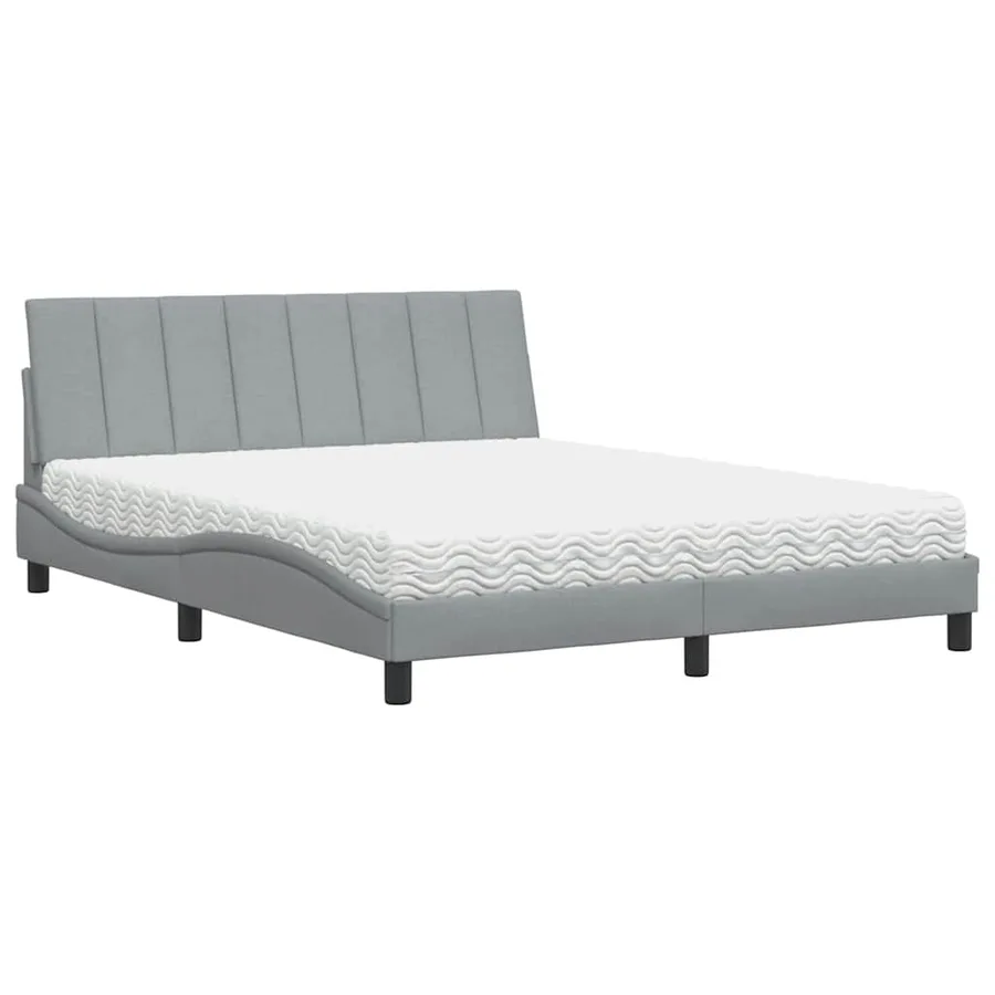 Lit avec matelas Hanko gris clair 160x200 cm tissu - 4
