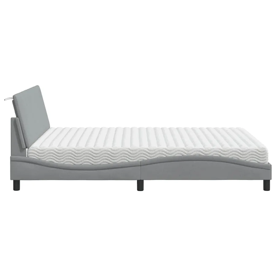 Lit avec matelas Hanko gris clair 160x200 cm tissu - 6