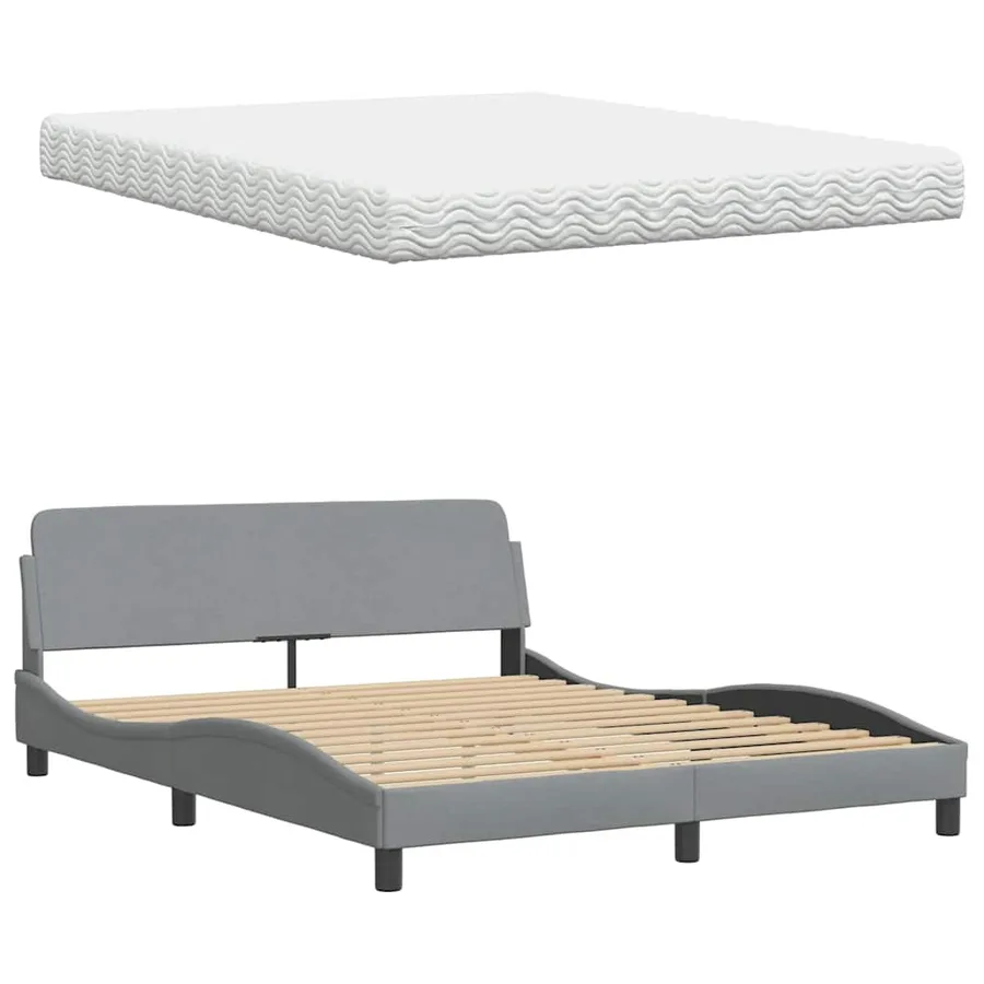 Lit avec matelas Hanko gris clair 160x200 cm tissu - 8