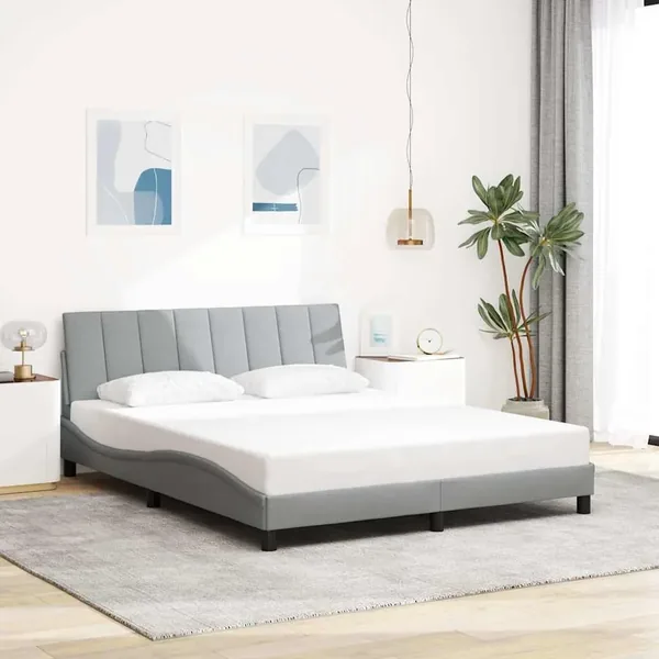 Cadre de lit sans matelas Hanko gris clair 160x200 cm tissu