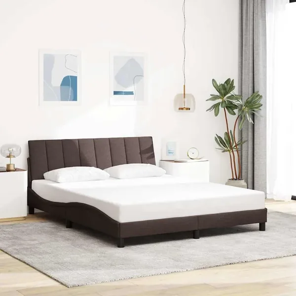 Cadre de lit sans matelas Hanko marron foncé 160x200 cm tissu