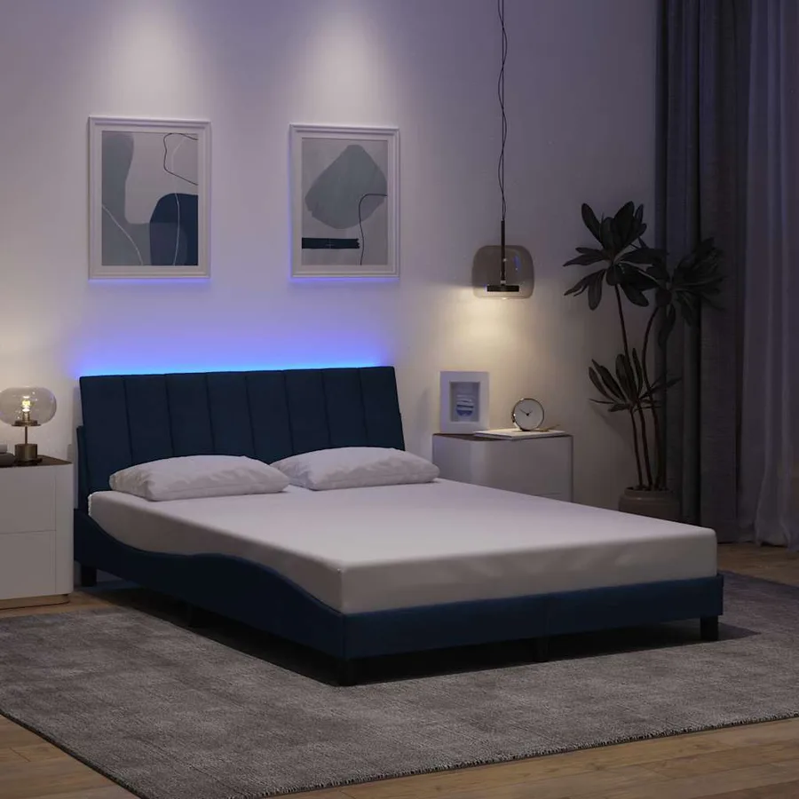 Cadre de lit sans matelas Hanko bleu 140x190 cm tissu - 4
