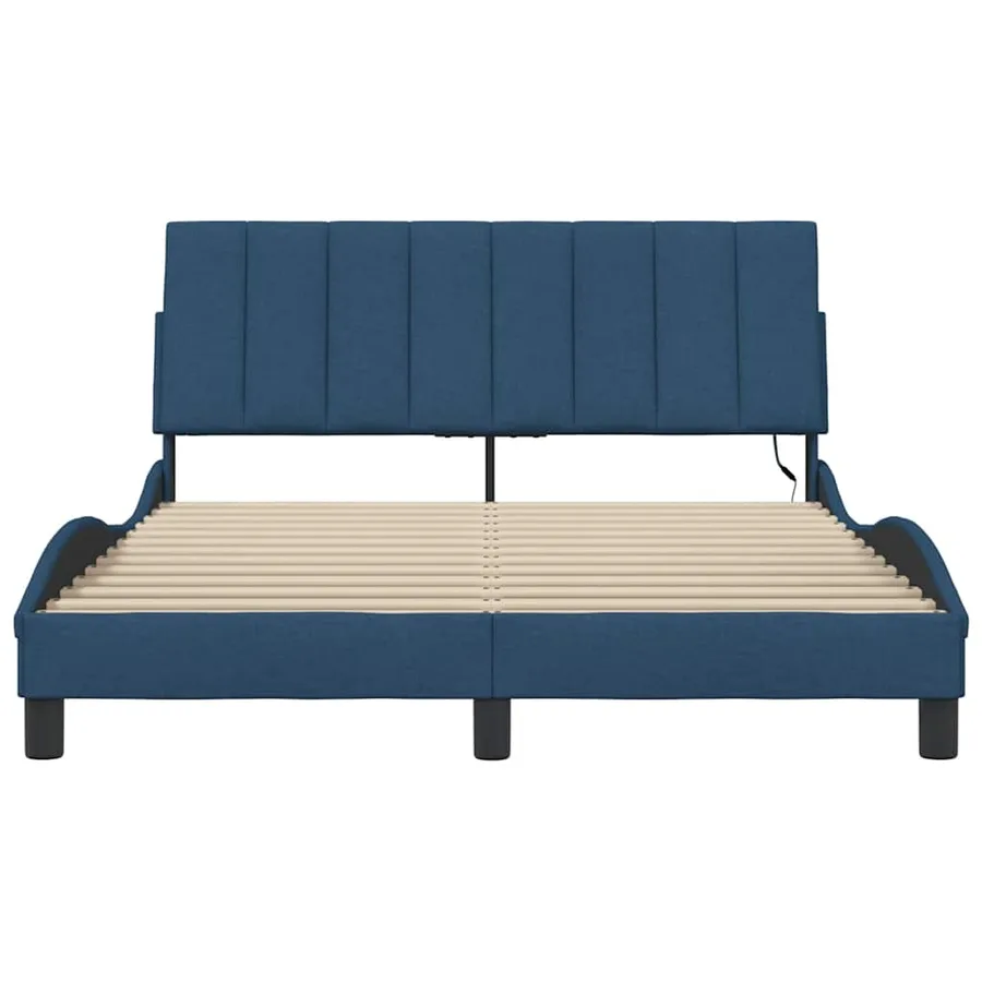 Cadre de lit sans matelas Hanko bleu 140x190 cm tissu - 6