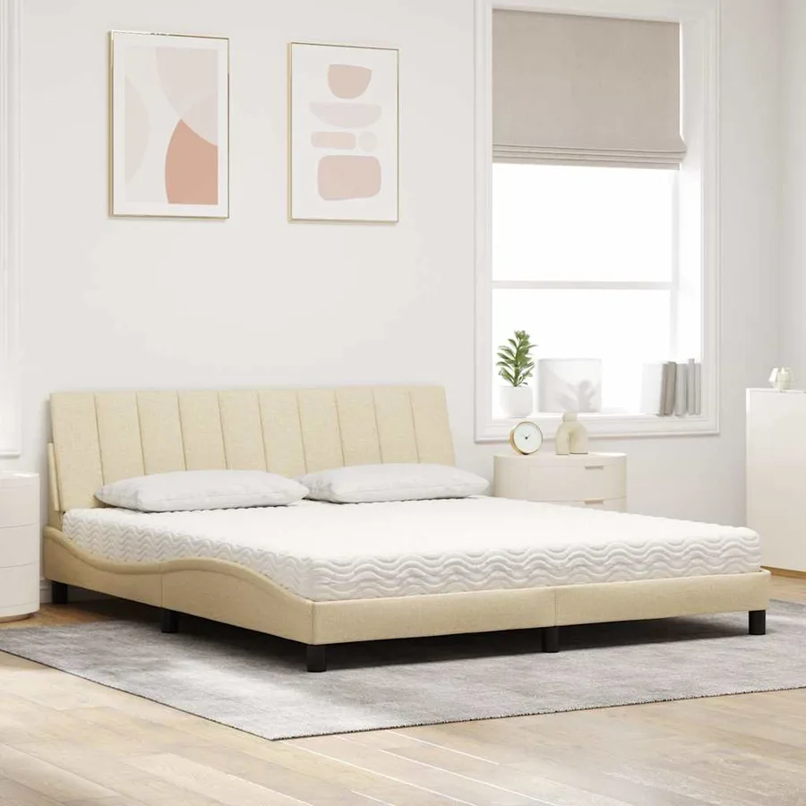 Lit avec matelas Hanko crème 180x200 cm tissu - 3