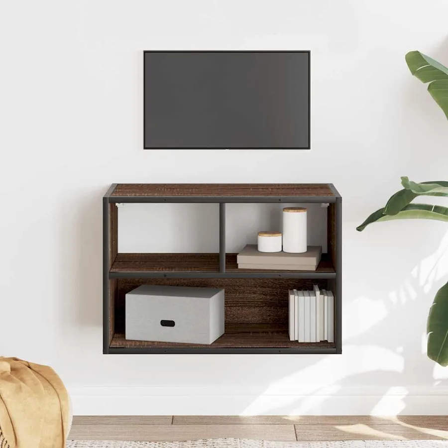 Meuble TV chêne brun 60x31x39,5 cm bois d'ingénierie et métal - 3