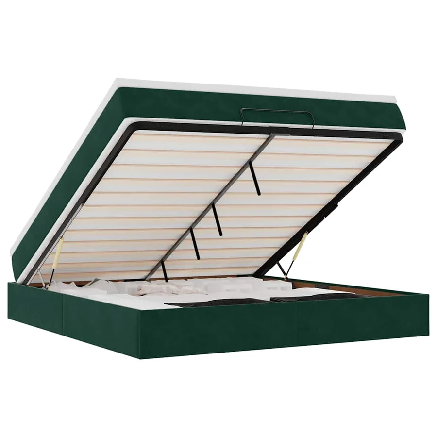Cadre de lit ottoman avec matelas vert foncé 180x200 cm velours - 2