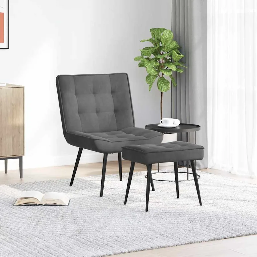 Chaise de relaxation avec tabouret Gris foncé Velours