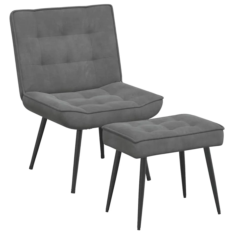 Chaise de relaxation avec tabouret Gris foncé Velours - 2