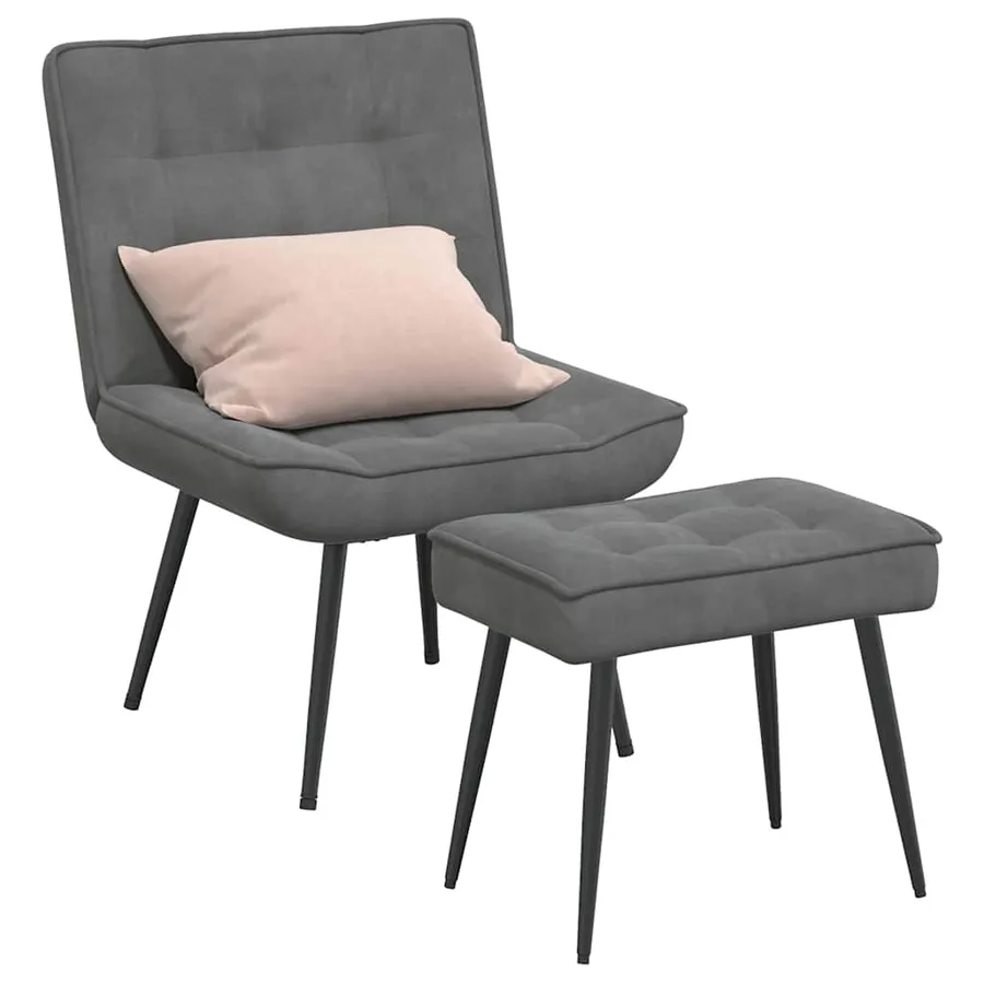 Chaise de relaxation avec tabouret Gris foncé Velours - 3