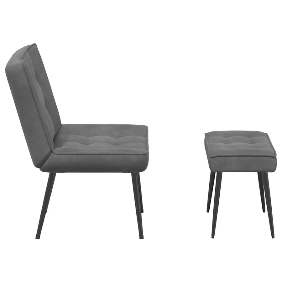 Chaise de relaxation avec tabouret Gris foncé Velours - 7