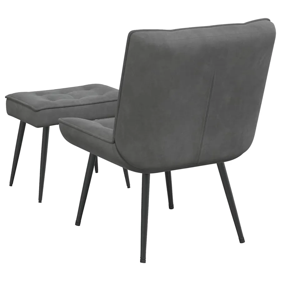 Chaise de relaxation avec tabouret Gris foncé Velours - 8