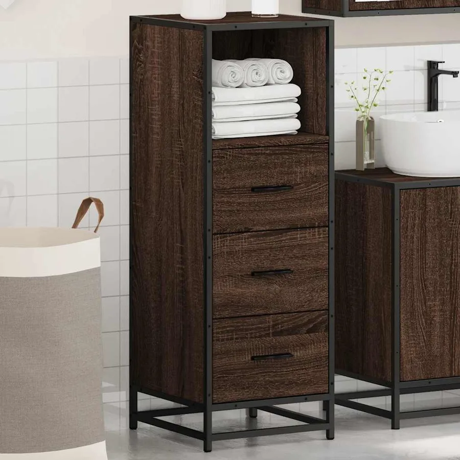 Armoire de bain chêne marron 35x37,5x100 cm bois d'ingénierie - 4