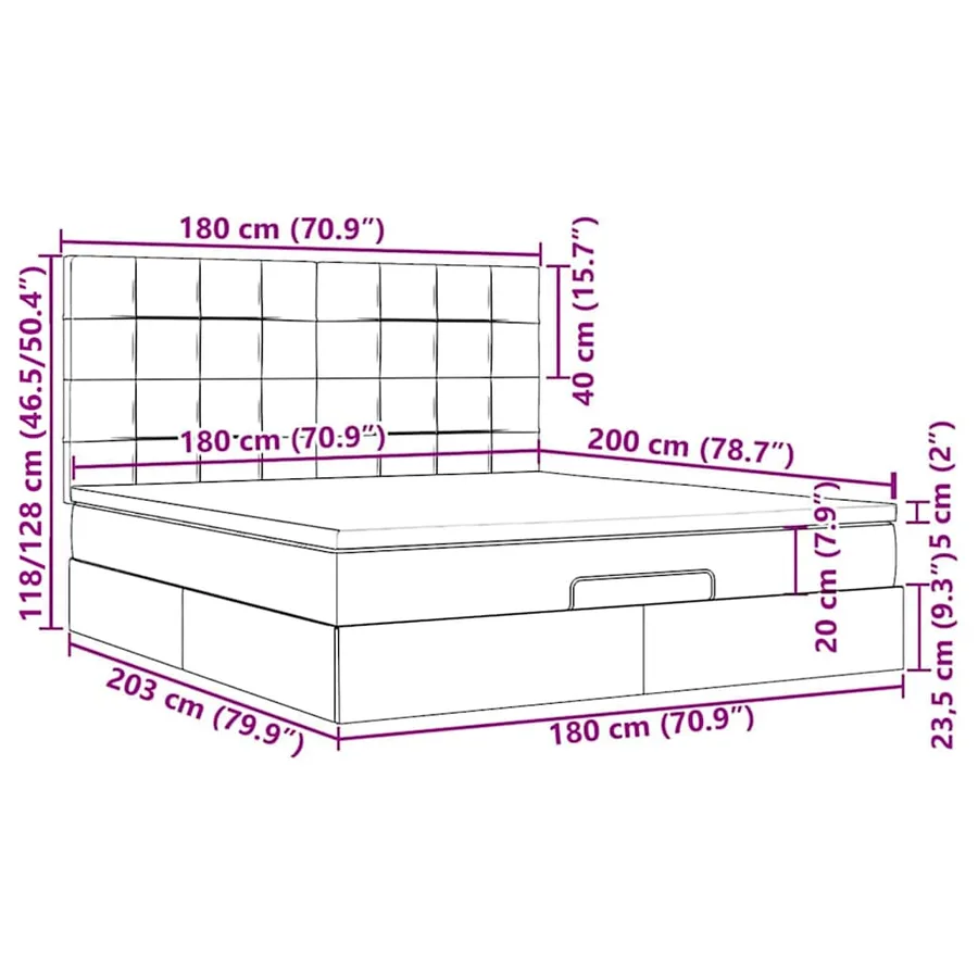 Cadre de lit ottoman avec matelas gris foncé 180x200cm velours - 18