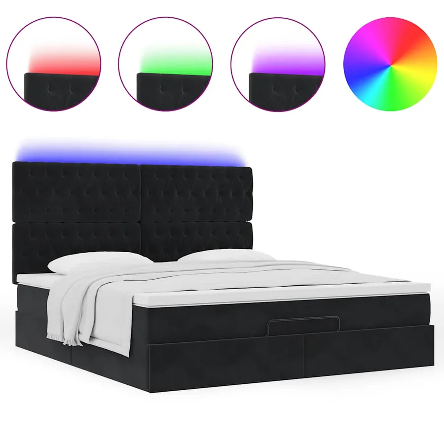 Cadre de lit ottoman avec matelas noir 180x200cm velours - 5