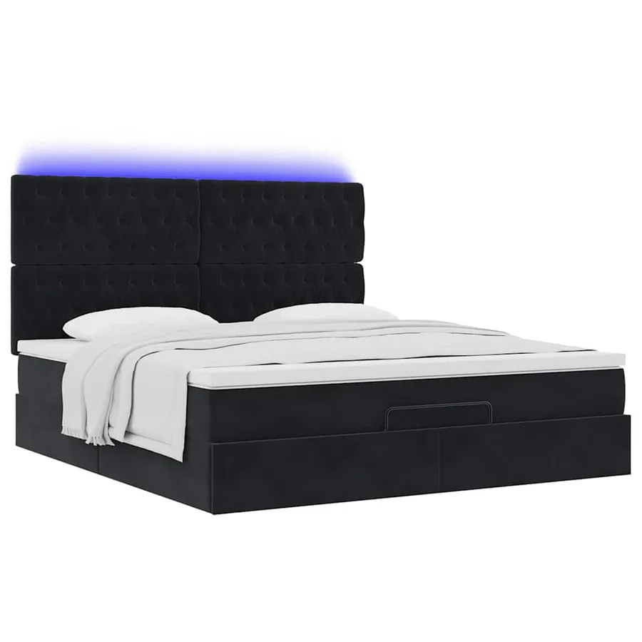 Cadre de lit ottoman avec matelas noir 180x200cm velours - 6