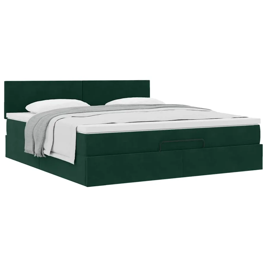 Cadre de lit ottoman avec matelas vert foncé 180x200 cm velours - 5