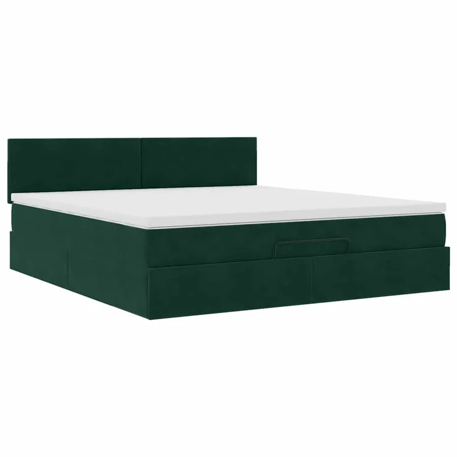 Cadre de lit ottoman avec matelas vert foncé 180x200 cm velours - 6