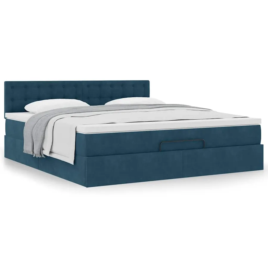 Cadre de lit ottoman avec matelas bleu foncé 180x200 cm velours - 4