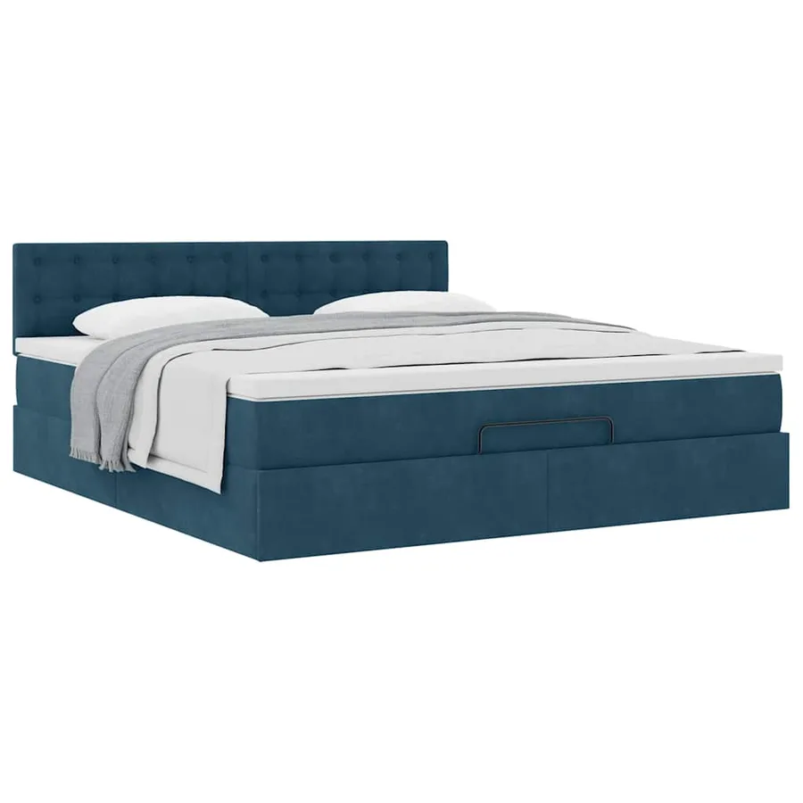 Cadre de lit ottoman avec matelas bleu foncé 180x200 cm velours - 5