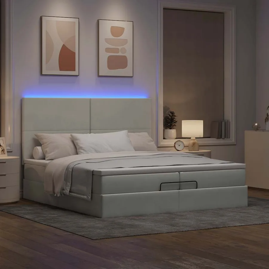 Cadre de lit ottoman avec matelas gris clair 200x200 cm velours - 3