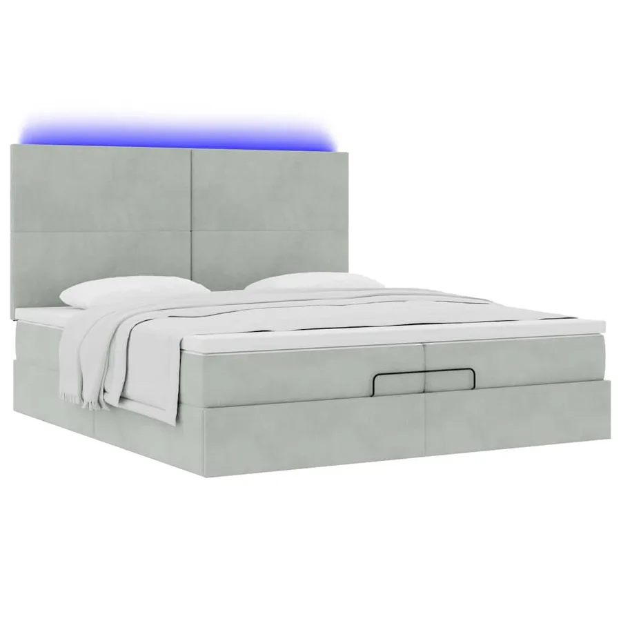 Cadre de lit ottoman avec matelas gris clair 200x200 cm velours - 6