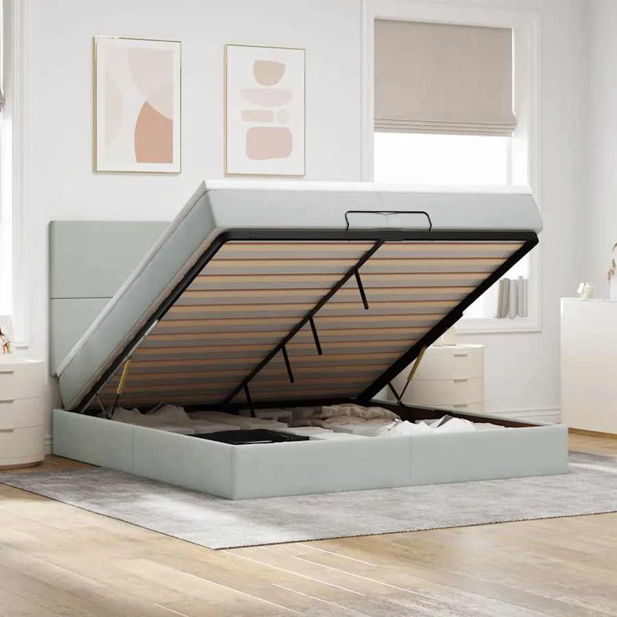 Cadre de lit ottoman avec matelas gris clair 200x200 cm velours