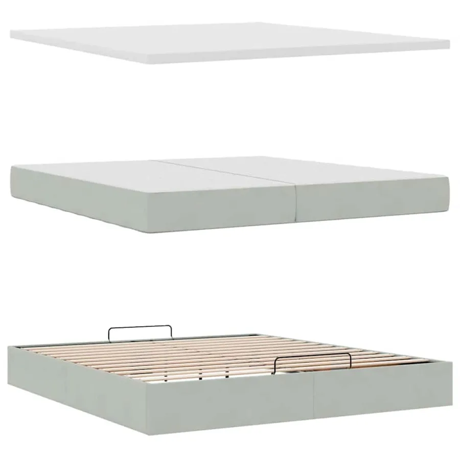 Cadre de lit ottoman avec matelas gris clair 200x200 cm velours - 11