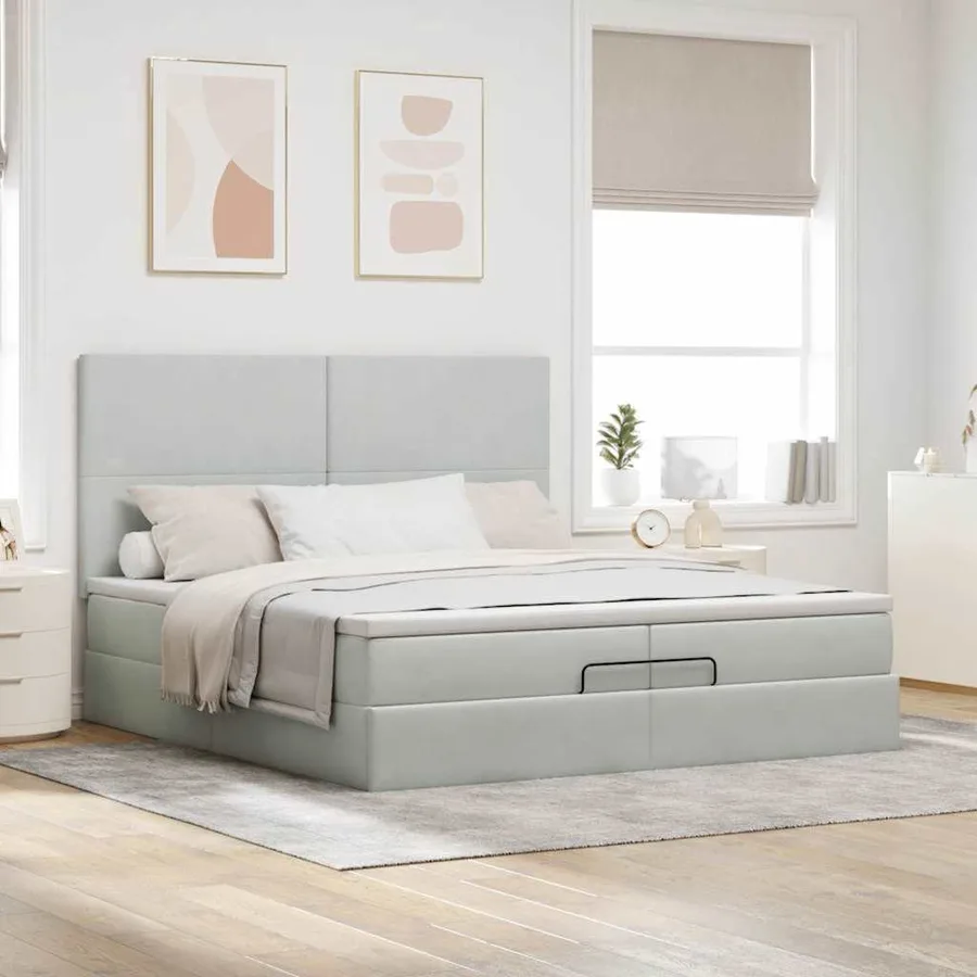 Cadre de lit ottoman avec matelas gris clair 200x200 cm velours - 3