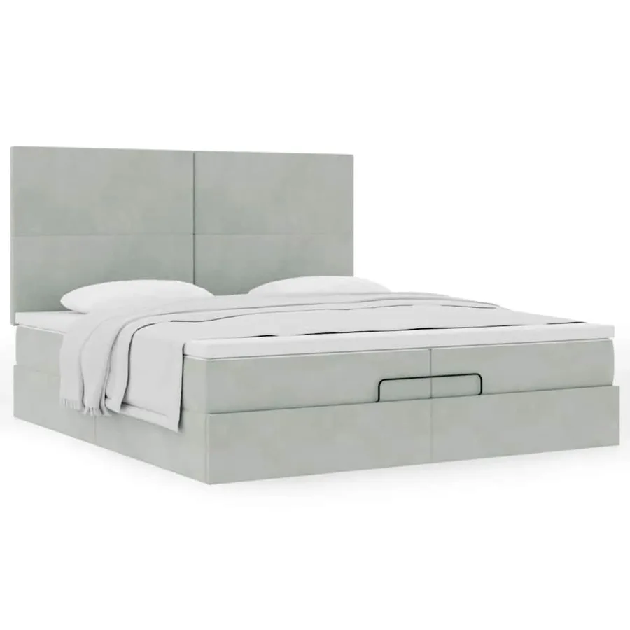 Cadre de lit ottoman avec matelas gris clair 200x200 cm velours - 5