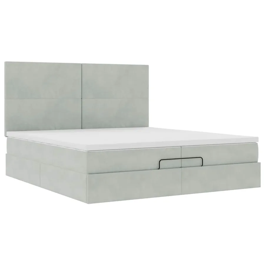Cadre de lit ottoman avec matelas gris clair 200x200 cm velours - 6