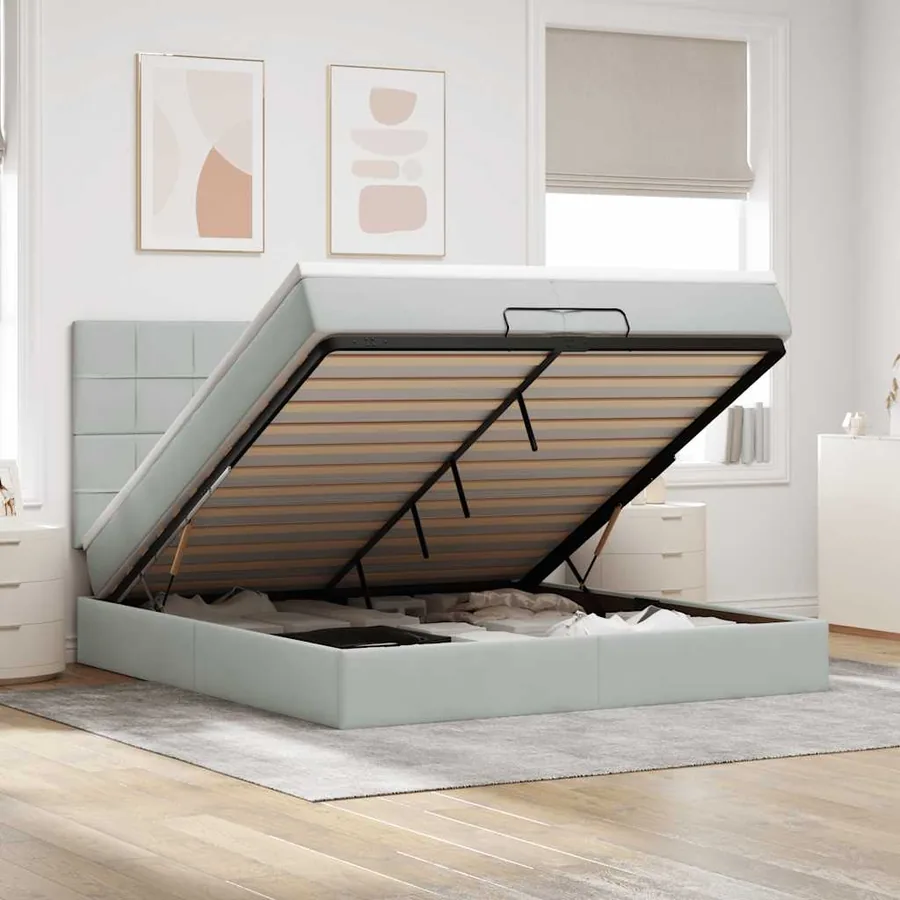 Cadre de lit ottoman avec matelas gris clair 200x200 cm velours