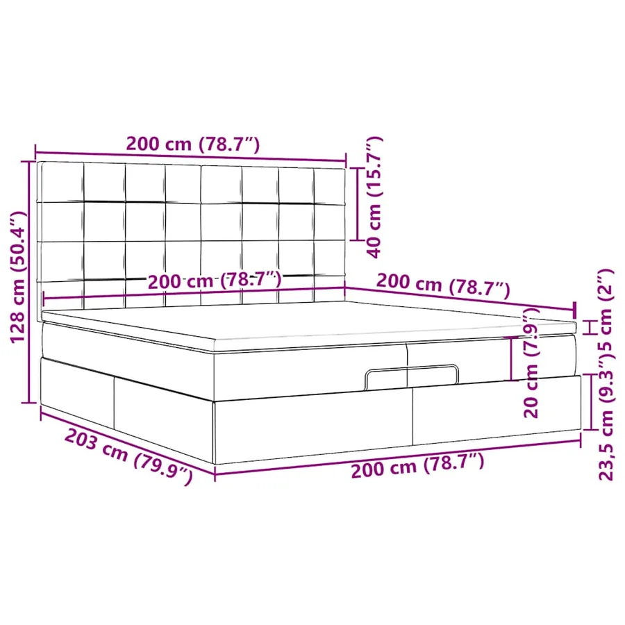Cadre de lit ottoman avec matelas gris clair 200x200 cm velours - 18