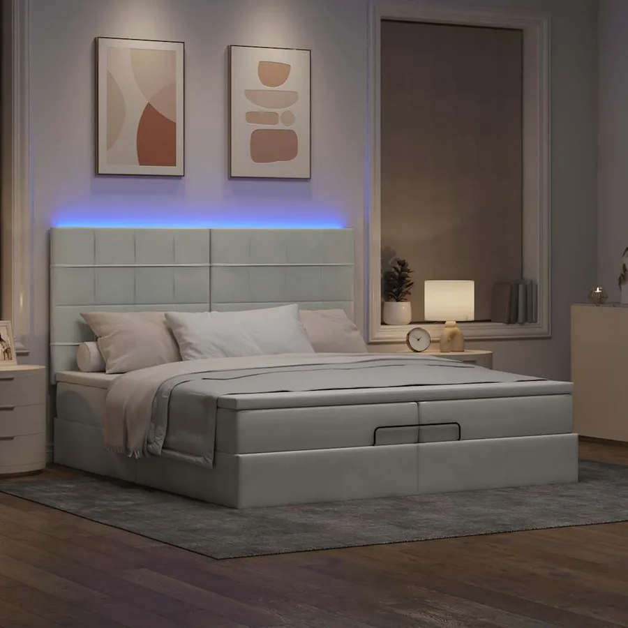 Cadre de lit ottoman avec matelas gris clair 200x200 cm velours - 3