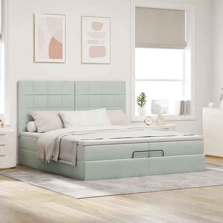Cadre de lit ottoman avec matelas gris clair 200x200 cm velours - 4
