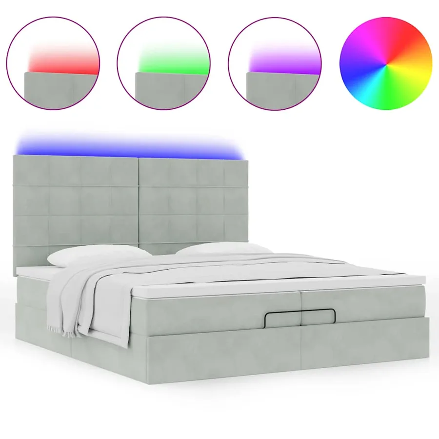 Cadre de lit ottoman avec matelas gris clair 200x200 cm velours - 5
