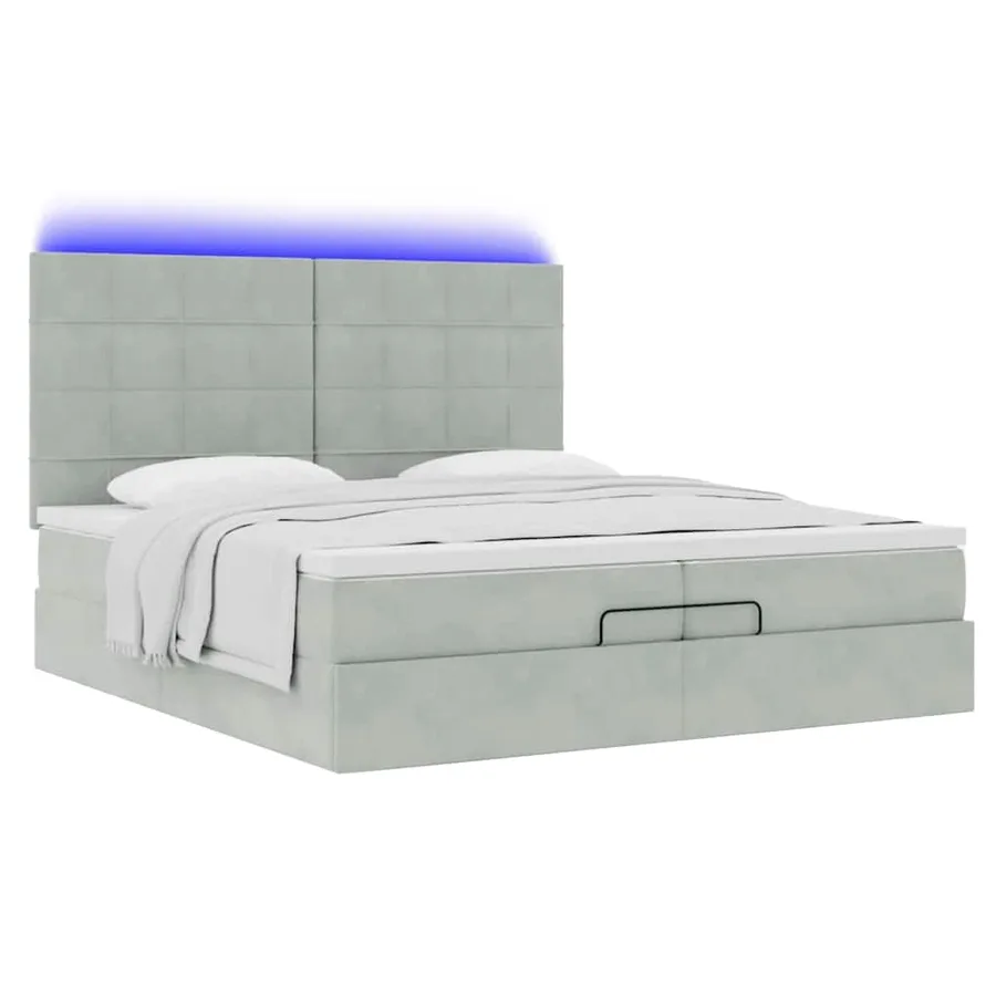 Cadre de lit ottoman avec matelas gris clair 200x200 cm velours - 6