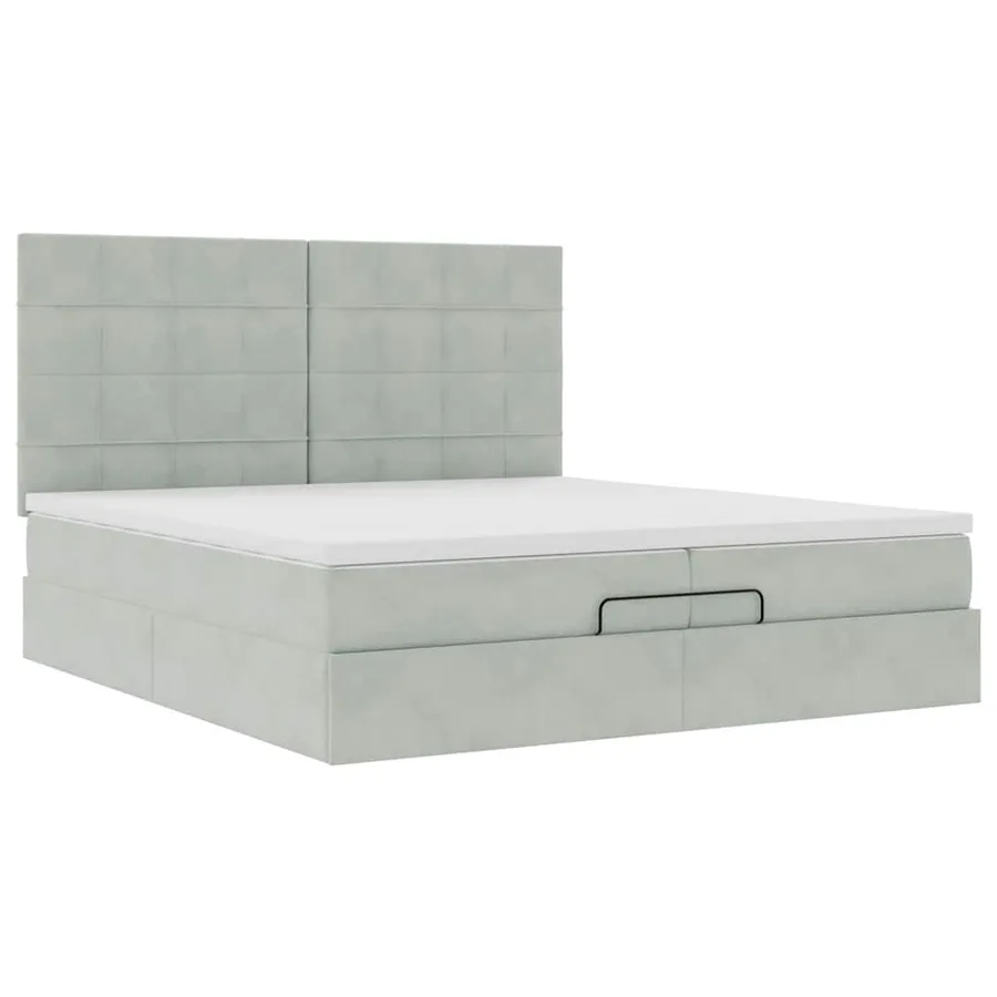 Cadre de lit ottoman avec matelas gris clair 200x200 cm velours - 7