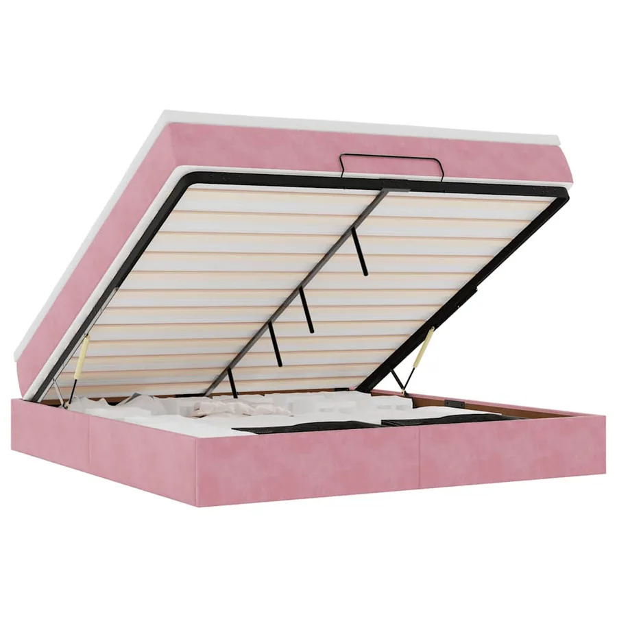 Cadre de lit ottoman avec matelas rose 180x200 cm velours - 2