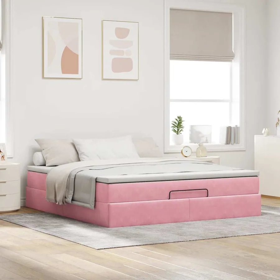 Cadre de lit ottoman avec matelas rose 180x200 cm velours - 3