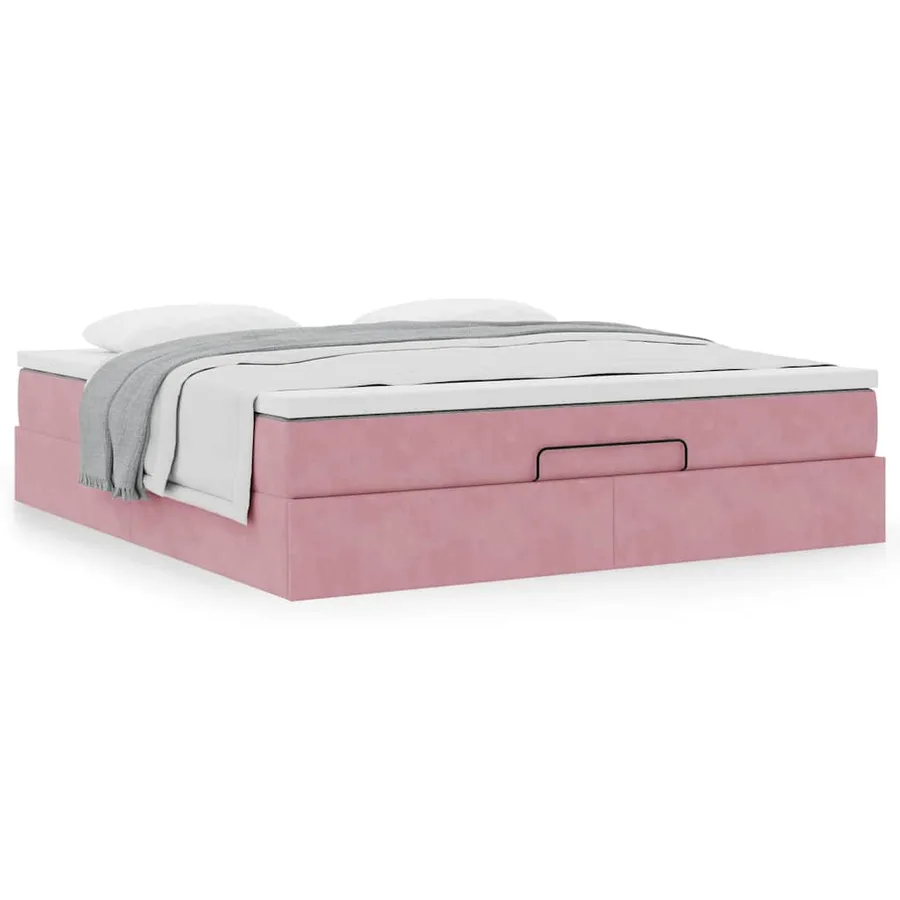 Cadre de lit ottoman avec matelas rose 180x200 cm velours - 4