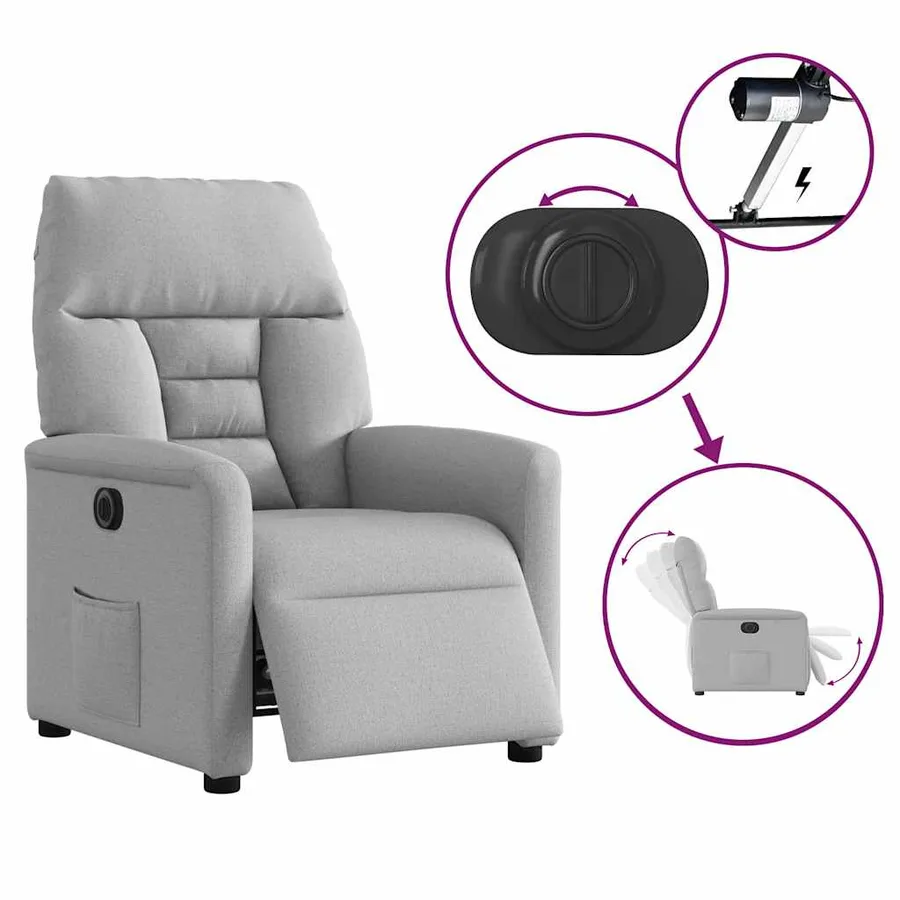 Fauteuil inclinable électrique gris nuage tissu - 9