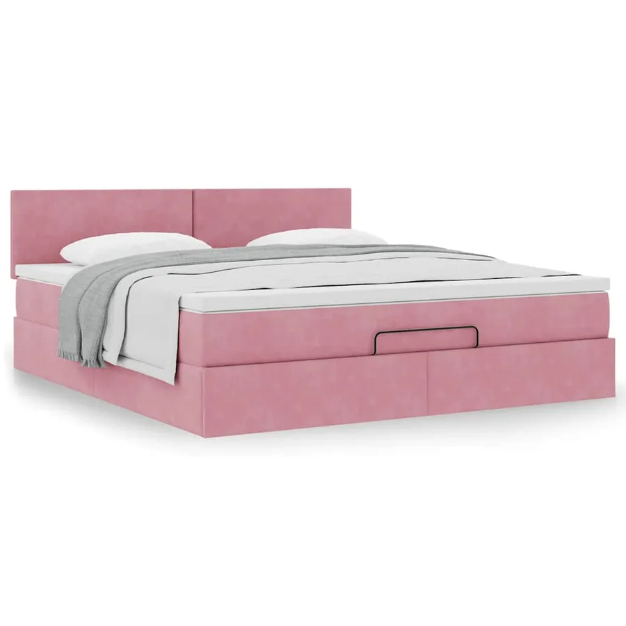 Cadre de lit ottoman avec matelas rose 180x200 cm velours - 4