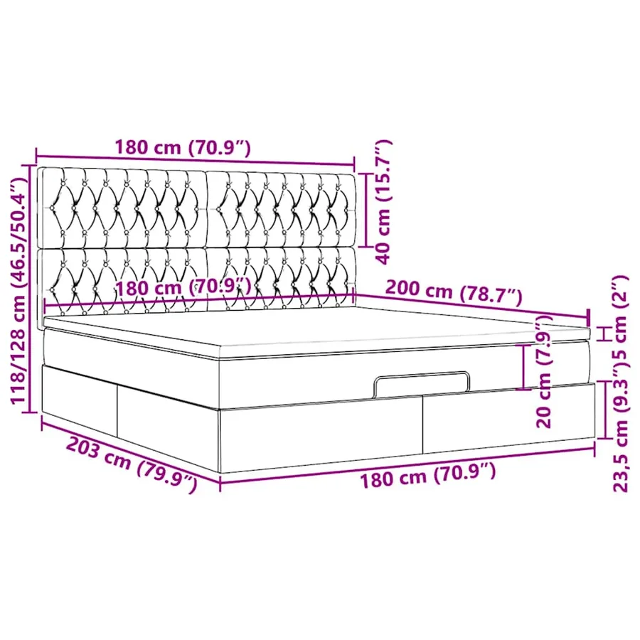 Cadre de lit ottoman avec matelas rose 180x200 cm velours - 16